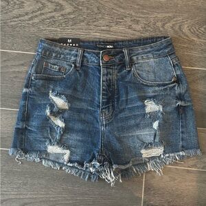 Fashion Nova Hello It's Me Distressed Denim Shorts Medium Blue Wash - Sz. M